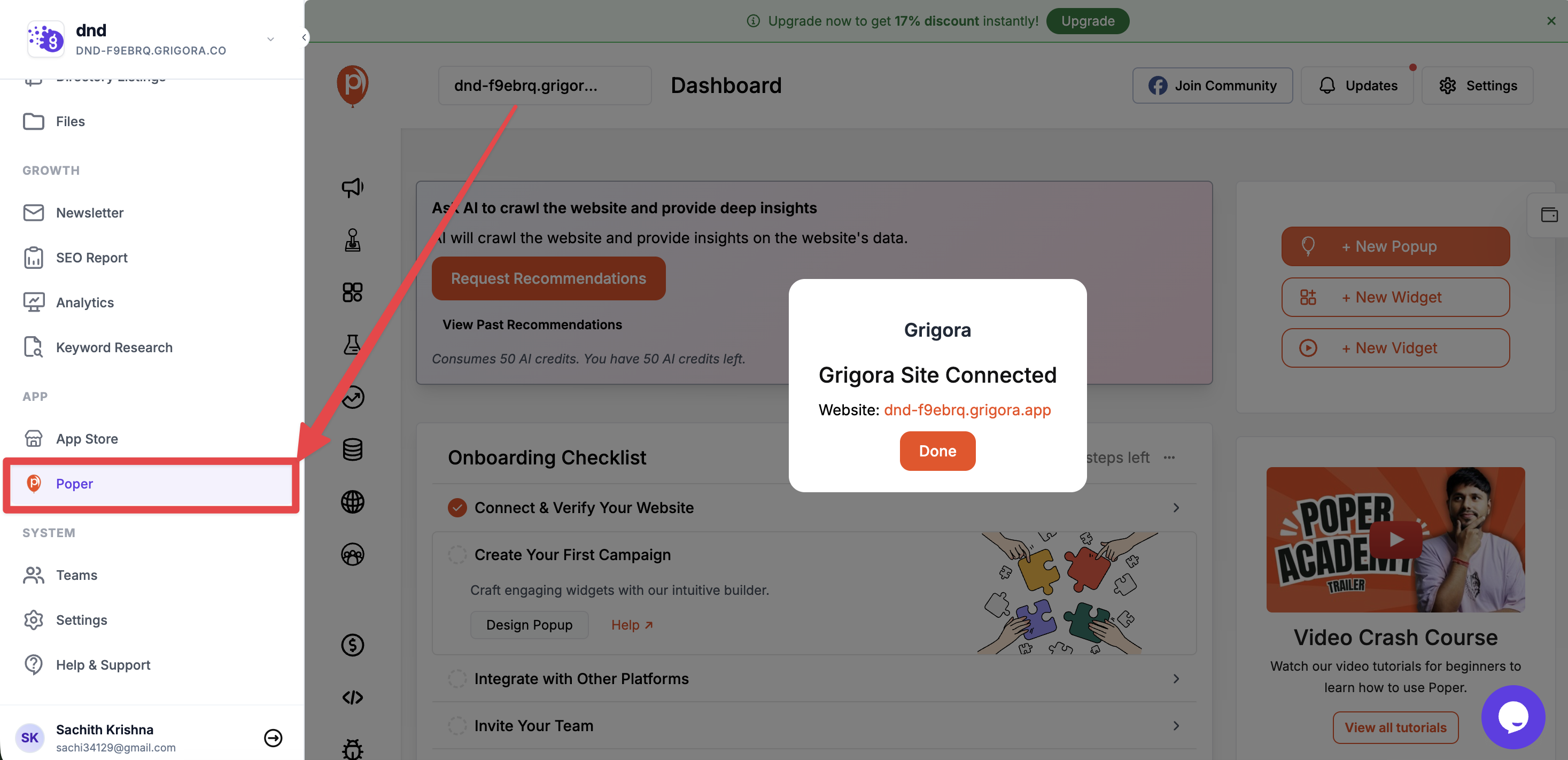 Embedded dashboard as shown to the user inside Grigora