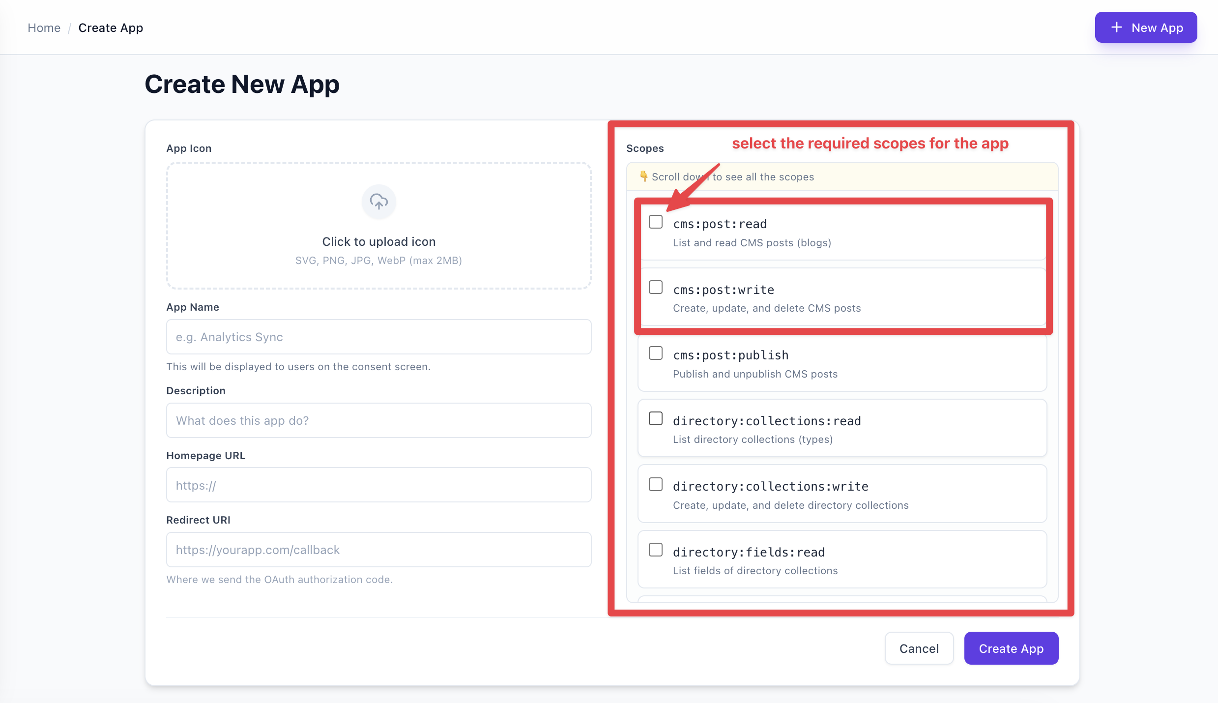 Where the scopes are on the page